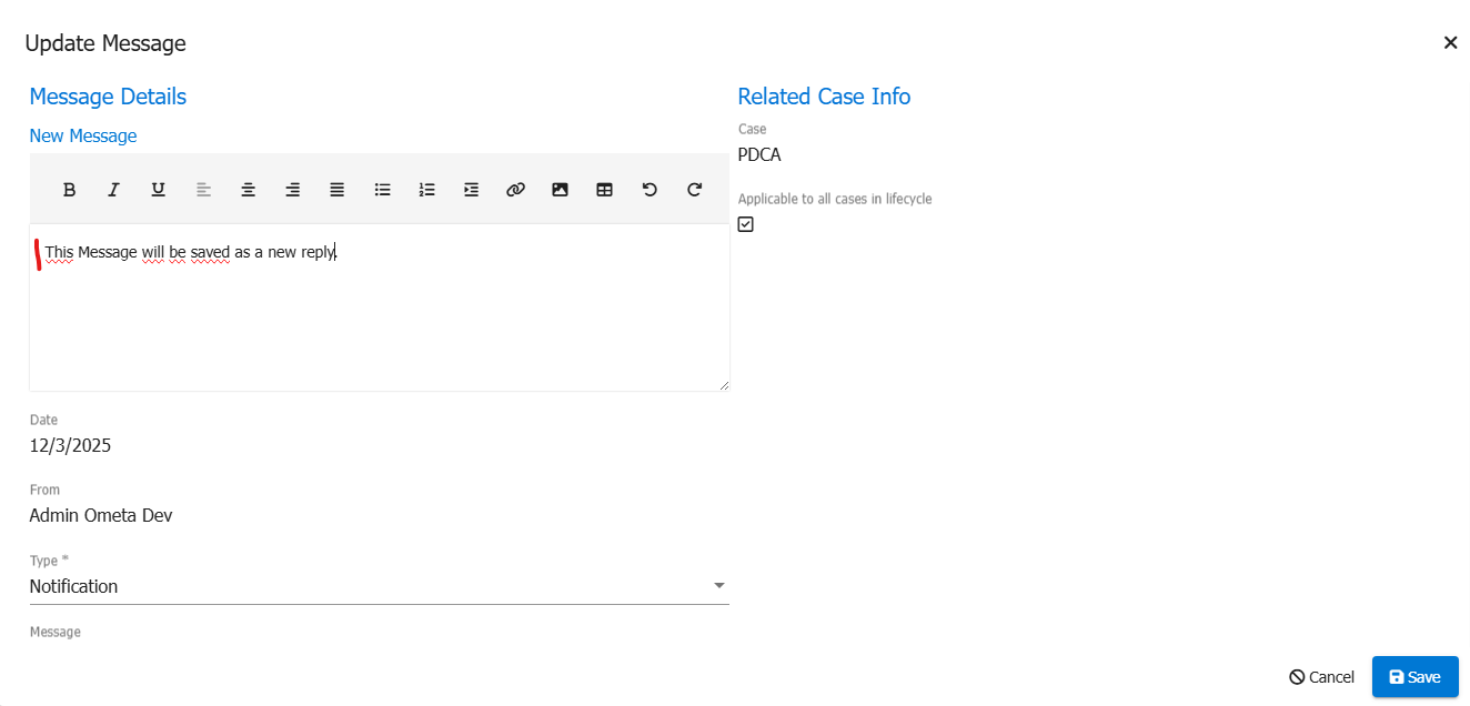 Messages | Ometa Solutions Documentation