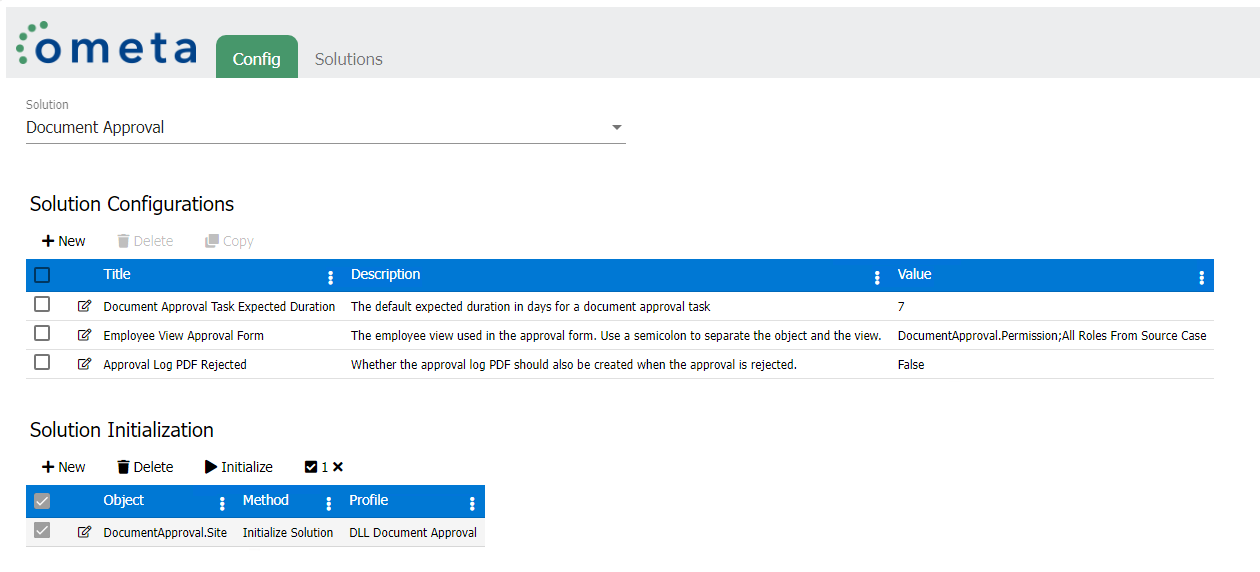 Solution Configuration | Ometa Solutions Documentation
